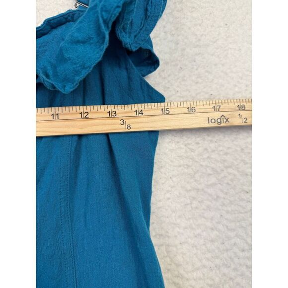 Anthropologie Maeve Buttondown Ruffle Blue Linen Blend Midi Dress Size 12‎ - Picture 3 of 9